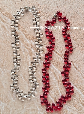 透明玻璃水滴珠手工串珠项链简约