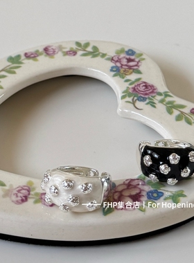 黑白手工滴油甜酷风玫瑰花戒指