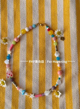 天然石贝壳星星项链草莓