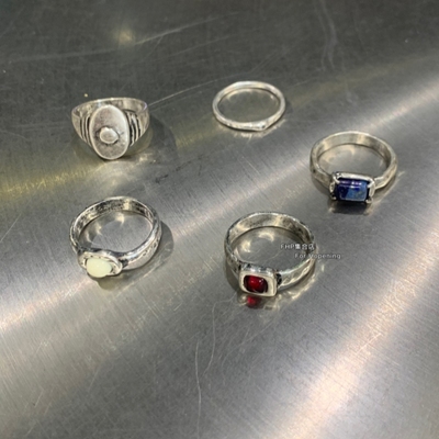 韩系小众设计做旧戒指手工捶打