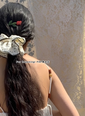 FHP自制双层白色大朵波点大肠发圈复古法式简约优雅黑色头花发绳