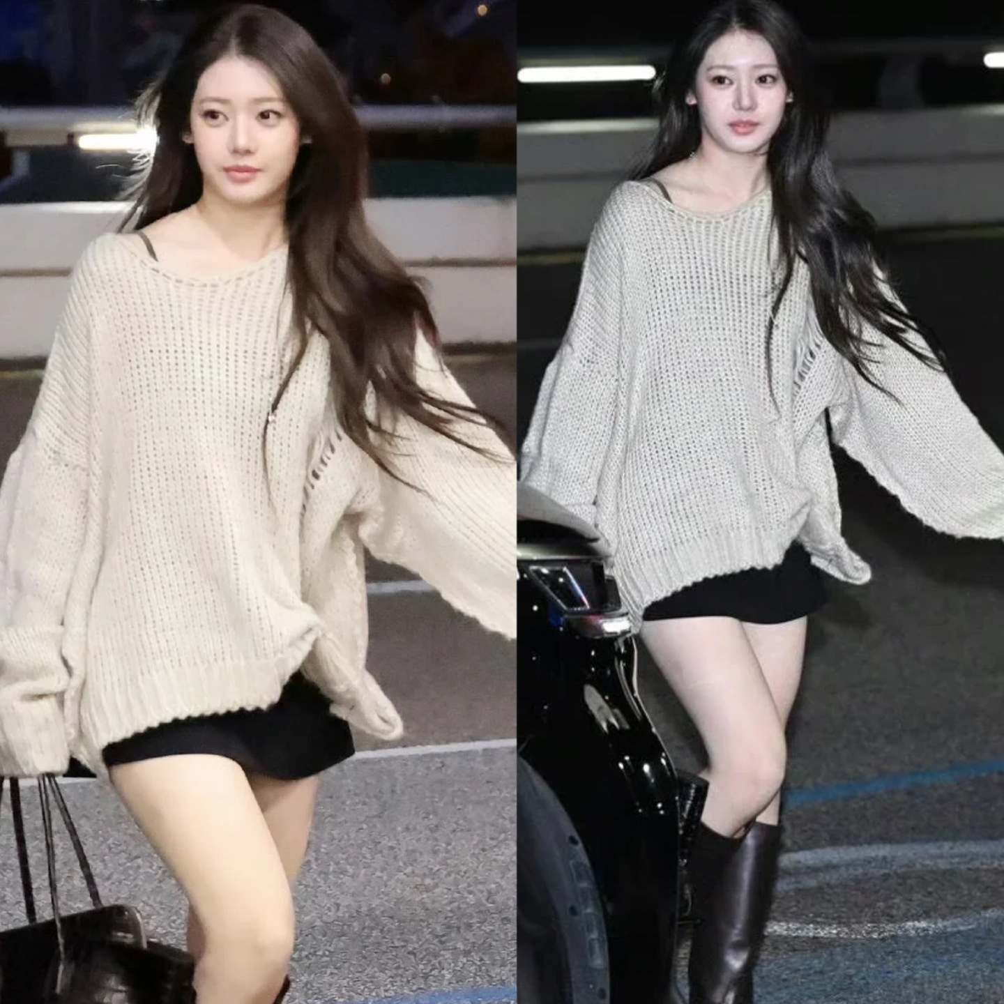 李茶仁rora同款宽松慵懒风破洞不规则针织衫女秋冬巨好看套头毛衣