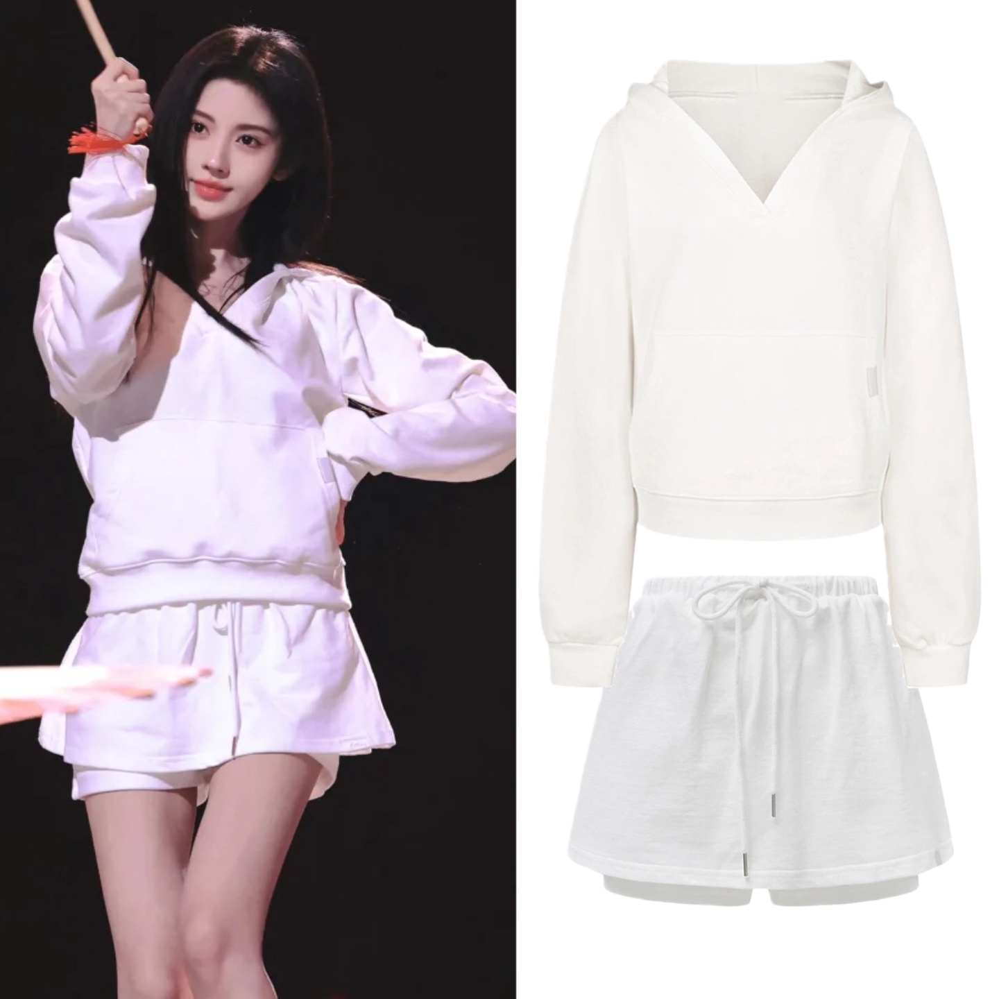 鞠婧祎同款白色巨好看宽松运动休闲卫衣半身裙套装女百搭连帽上衣