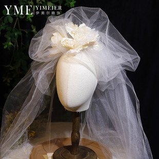 新款造型蓬蓬花朵手工头纱新娘结婚头饰婚纱配饰影楼拍照港风头纱