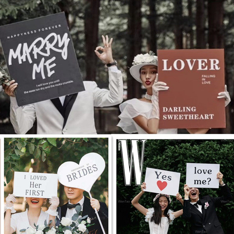 街拍创意手举牌ins风森系婚纱摄影道具影楼外景旅拍英文手拿板子