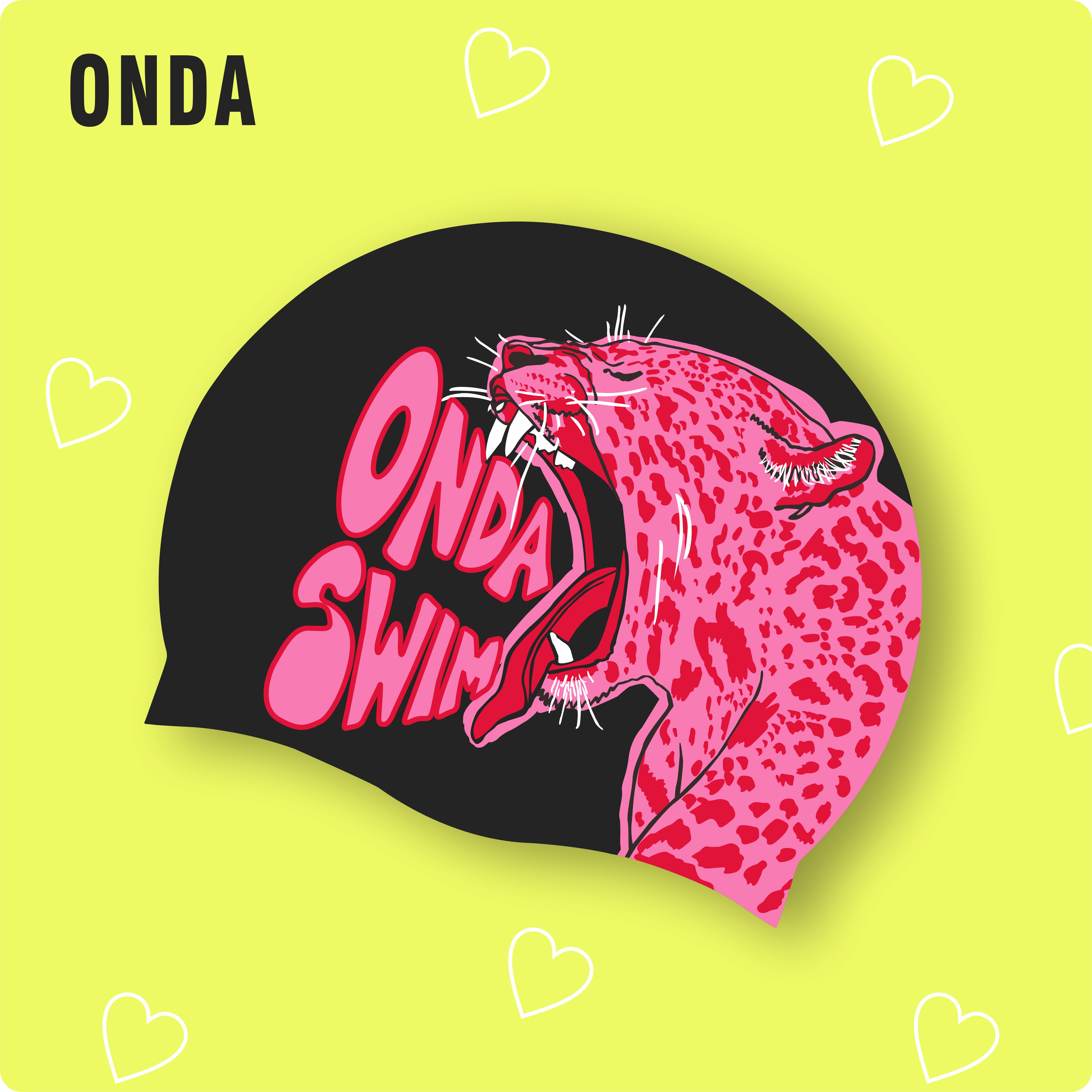 ONDA豹纹卡通双面印花大头围泳帽