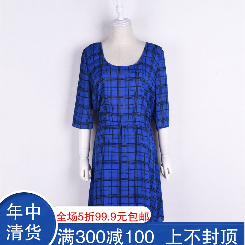 女士連衣裙2018夏季新款韓版時尚百搭休閑潮KF3047格子五分袖女裙