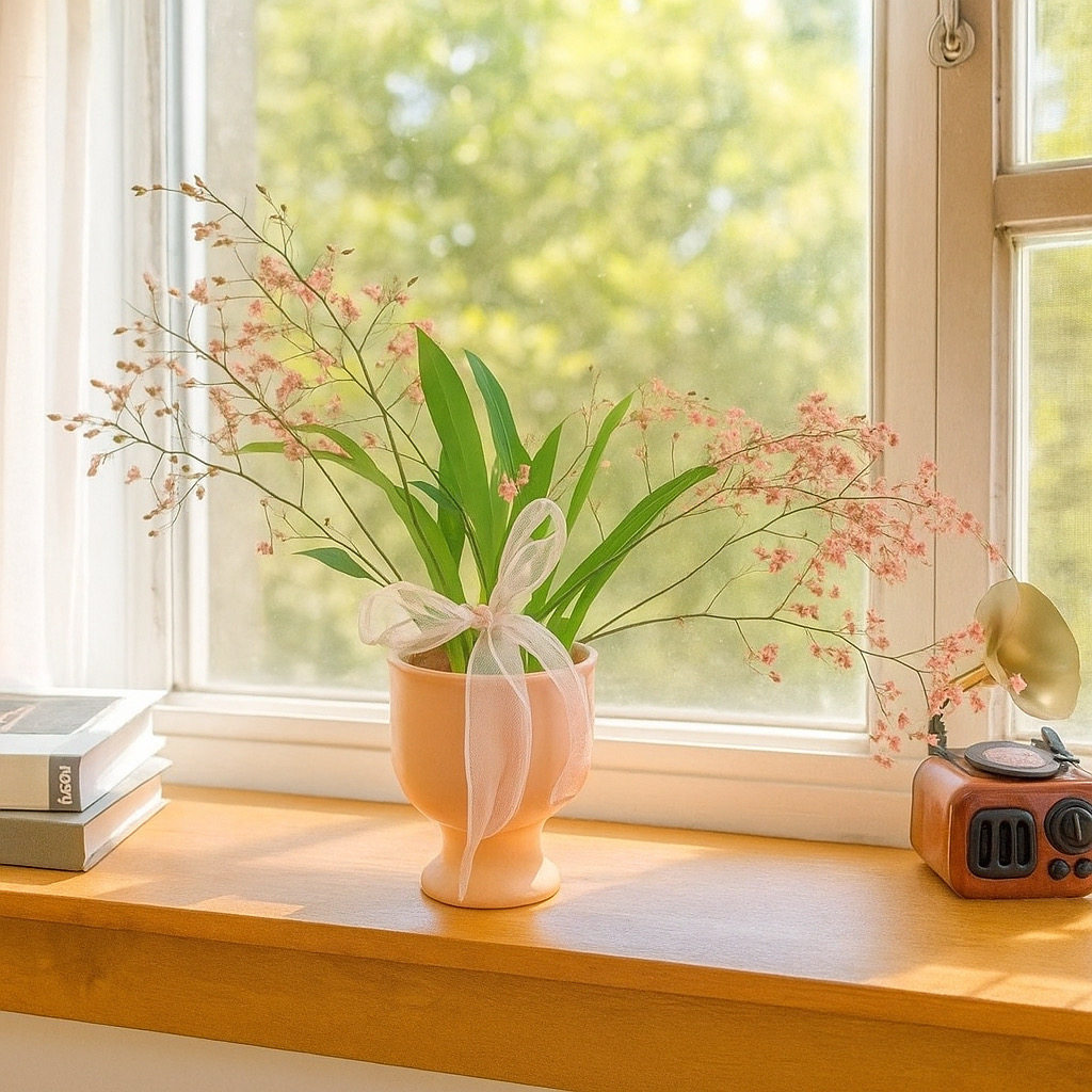 高级感创意高脚陶瓷花盆文竹花卉办公室内桌面绿植盆栽容器