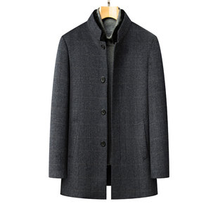 冬季双面呢羊毛大衣男中长款时尚立领羊绒风衣羽绒内胆加厚外套