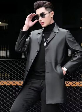 2026新款海宁真皮皮衣男风衣绵羊皮西服中长款皮夹克时尚商务外套