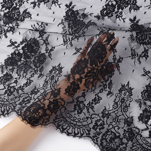 高端定制米睫毛蕾丝婚纱裙子布料