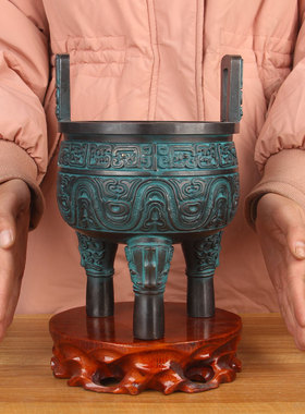 铜圆鼎摆件三足双耳铜鼎炉