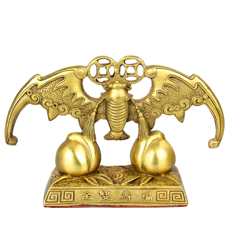 铜福寿双全摆件铜蝙蝠摆件客厅玄关装饰摆件