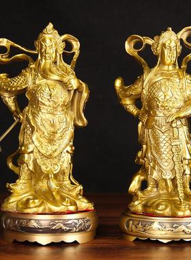黄铜韦陀关公摆件左右护法韦陀珈蓝菩萨家用客厅供奉韦将军佛像