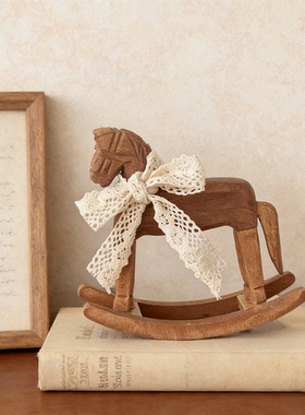 ins风复古怀旧木雕摇摇马客厅卧室玄关实木桌面情绪稳定装饰摆件