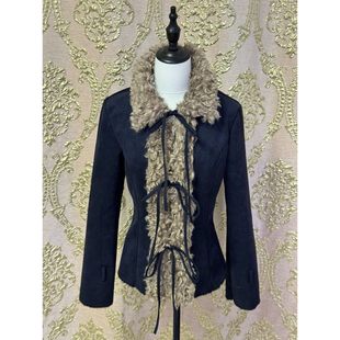 平替中的战斗机秋冬款辣妹气质高级感修身短外套复古毛领夹克上衣