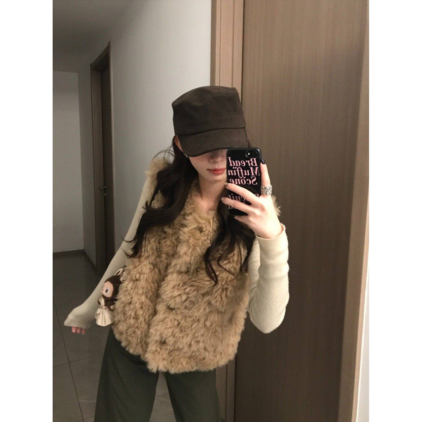 后芝厚绝的店欧尼马甲~羊羔毛马夹秋冬女短款皮草背心外套马甲