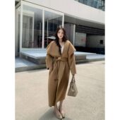 大也CHI2025秋冬慵懒风宽松大翻领双面呢羊毛大衣驼色毛呢外套