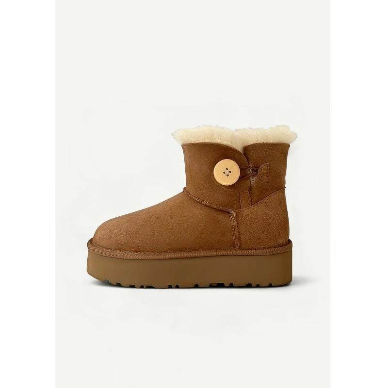 帅蛋厚底木扣一粒扣雪地靴桑坡羊皮毛一体中筒冬季保暖时尚经典,女鞋,时尚雪地靴,淘宝优惠券,粉丝福利购,淘宝优惠卷