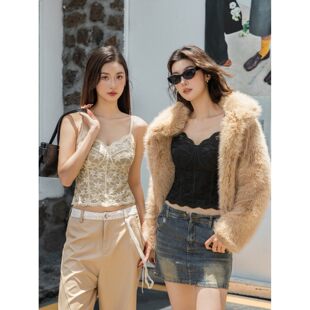 雨巷仓的店蕾丝美背吊带背心袋胸垫磨毛保暖内衣内搭上衣