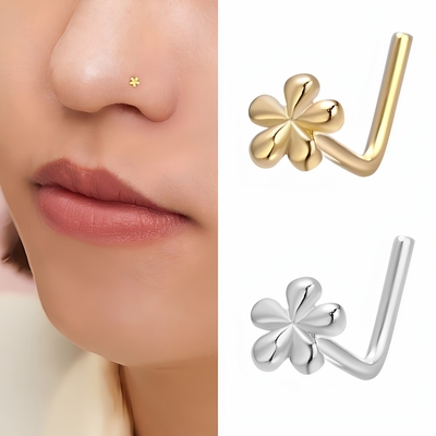 s925纯银花朵鼻钉迷你L型小众设计欧美时尚耳骨钉养鼻洞穿刺防敏