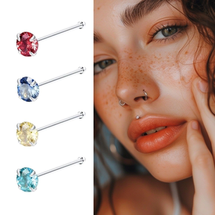 925纯银鼻钉女超闪彩色捷克钻欧美夜店百搭穿刺唇钉防过敏耳骨钉