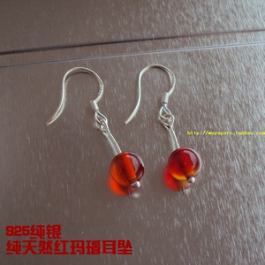 包邮925纯银耳饰DIY纯天然红玛瑙耳环/耳坠甜美女款半宝石