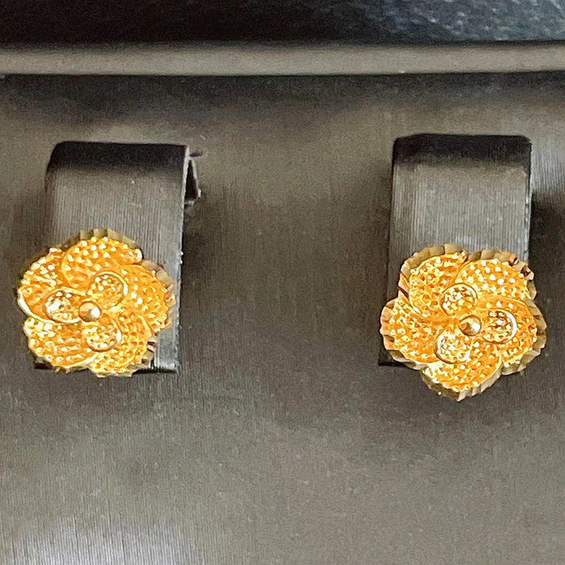 镀24K金色仿黄金复古立体花朵玫瑰花耳钉耳环耳饰品时尚百搭简约