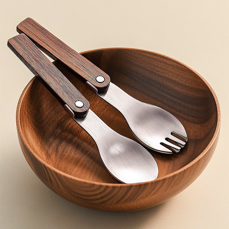 木柄勺子304不锈钢家用高档精致吃饭汤匙长柄叉子喝汤勺个人专用