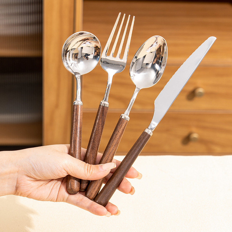 西餐餐具刀叉切牛排专用刀锋利胡桃木主餐刀叉勺牛扒刀具套装家用