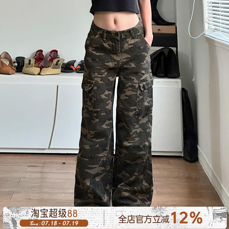 ROCKMORE【美式复古】迷彩色低腰显瘦工装牛仔裤宽松阔腿百搭