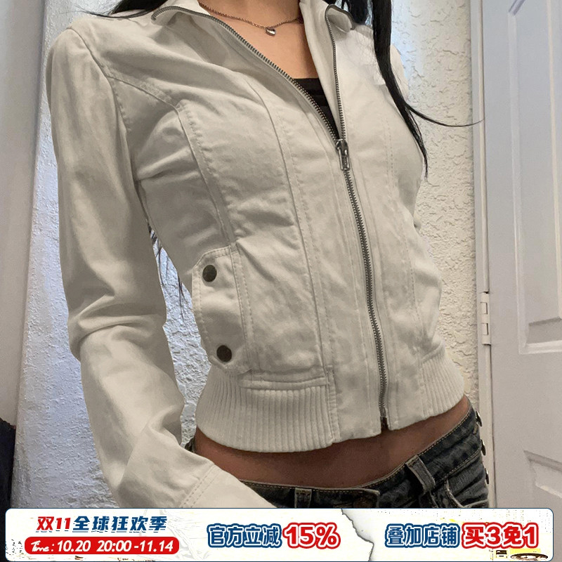 工业风美式复古口袋拉链短外套