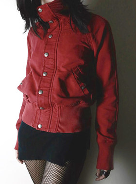 ROCKMORE【复古文学】红色拉链款口袋工装夹克上衣特色休闲风外套