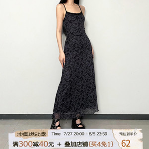 ROCKMORE【复古气质】vintage小碎花蕾丝边吊带裙 修身网纱连衣裙