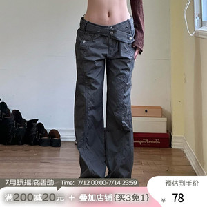 ROCKMORE【辣妹街头】拽酷风低腰休闲裤百搭日常显瘦皮带元素长裤