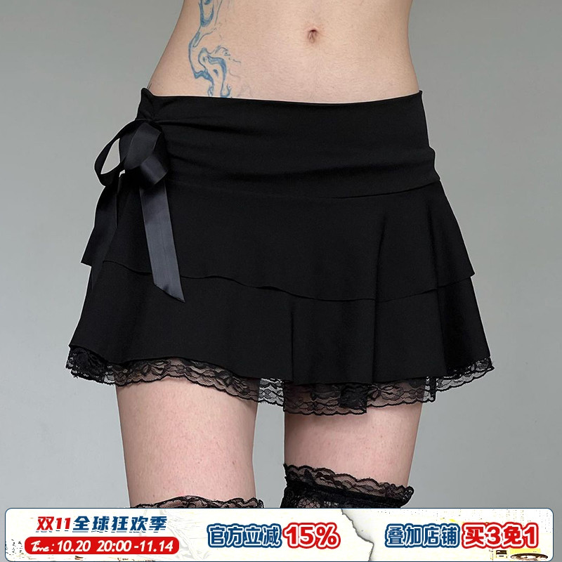 性感蝴蝶结蕾丝拼接显瘦半身裙