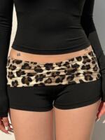 ROCKMORE [Sexy Spice Girl] Retro leopard print patchwork low-waisted shorts, contrasting color waist and head slimming hot pants thumbnail 2