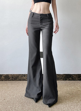 ROCKMORE【极简气质】灰色低腰修身西装裤 辣妹显瘦休闲喇叭裤潮