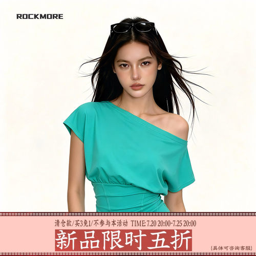 设计感小众斜肩收腰短袖T恤