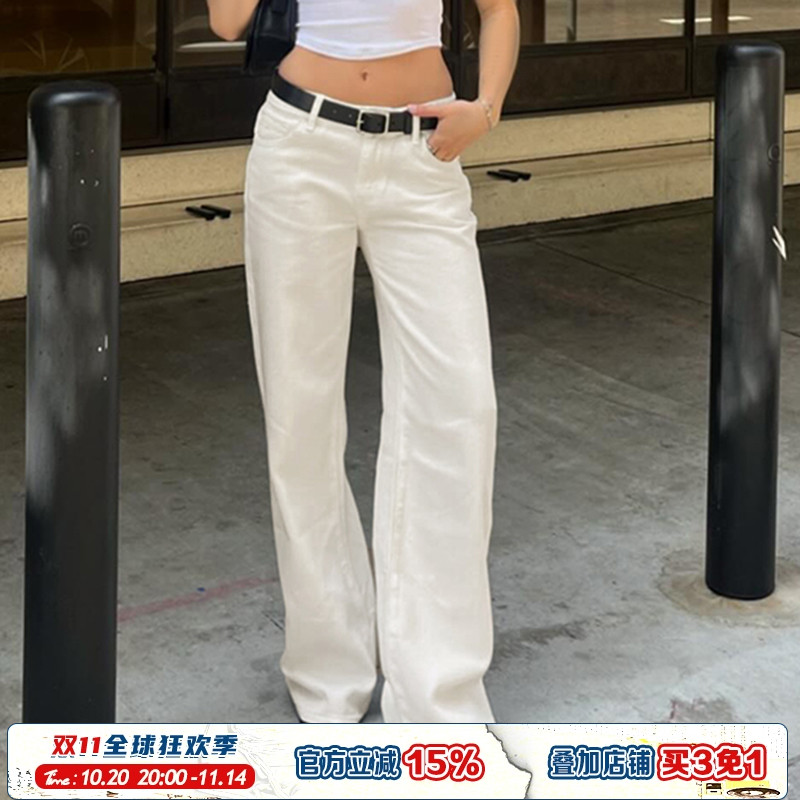 简约cleanfit白色休闲直筒牛仔裤