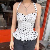 波点撞色蝴蝶结胸型挂脖吊带 ROCKMORE miu系可爱 辣妹减龄背心