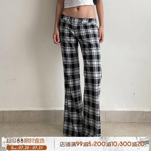 辣妹低腰休闲长裤 ROCKMORE 撞色黑白格纹宽松直筒裤 美式 女 基础