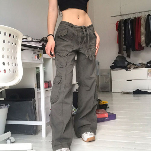 中腰美式复古工装裤多口袋