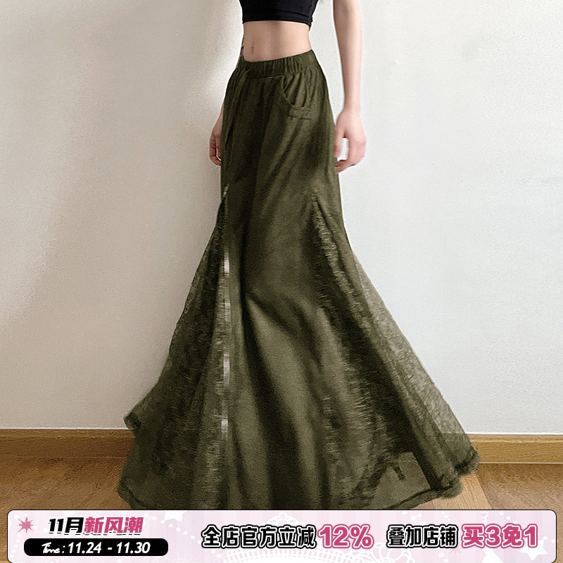 复古vintage拉链蕾丝拼接半身裙