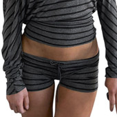 包臀热裤 ROCKMORE 系带修身 性感低腰灰色条纹针织短裤 欧美辣妹