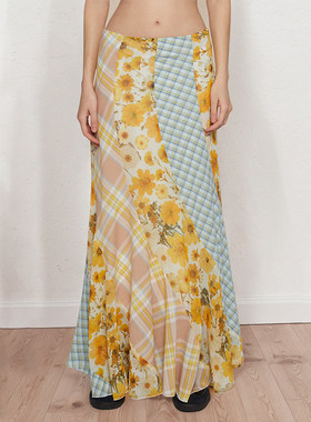 ROCKMORE【浪漫苗圃】田园碎花拼接印花半身裙法式度假风中长裙女