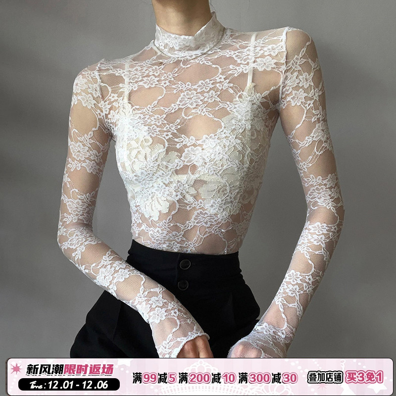 蕾丝镂空气质法式百搭防晒打底衫