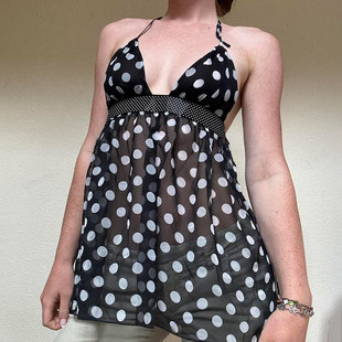 小波点低胸性感挂脖吊带露背中长款 ROCKMORE 个性 优雅 背心 法式