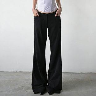 女简约休闲裤 ROCKMORE 裤 黑色低腰垂感显瘦微喇西装 通勤海妖风