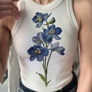 百搭打底无袖 古风兰花白色针织背心修身 上衣 清冷气质 ROCKMORE